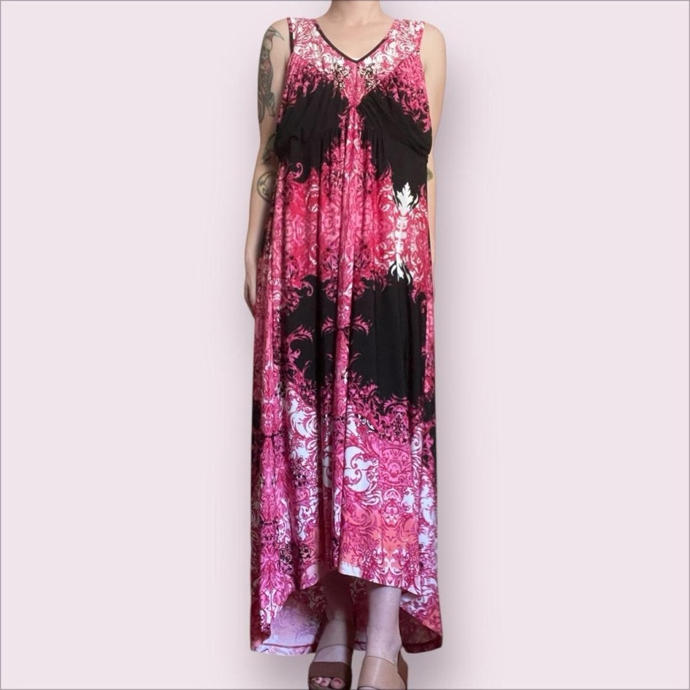 ONE WORLD Black and Pink Asymmetrical Sundress